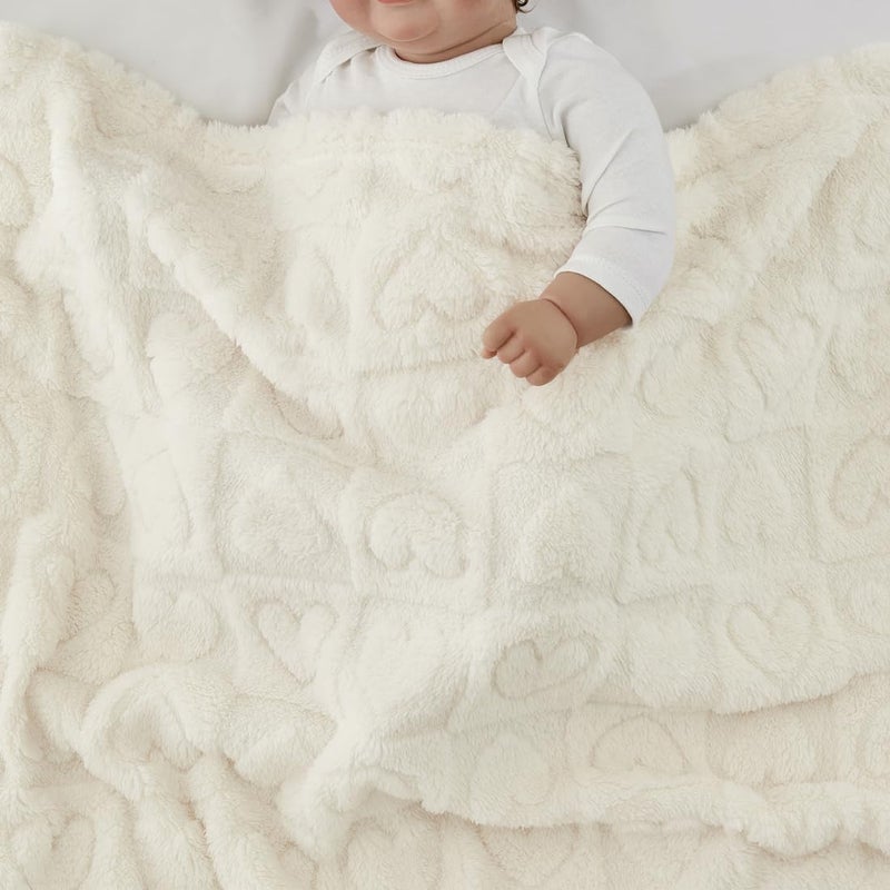 Crevent 30""X40"" Cozy Soft Warm Sherpa Baby Blanket For Girls Boys  Newborn Essentials For Infant  Baby Shower Receiving Gift - White Heart - Image 3