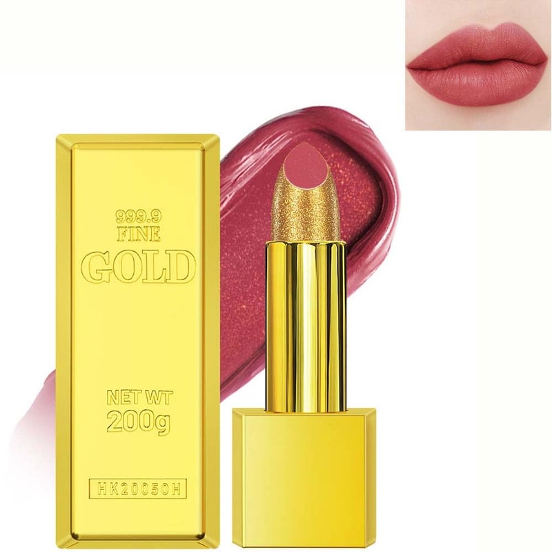 BEUKING Gold Lipstick Velvet Nude Red Pink Lip Tint Non-Smudge High Pigment Not Fade Smooth Long-Lasting Wear Non-Stick Cup Waterproof Matte Lady Lip Gloss for Girl Women Lady Daily Lip Makeup (#4) - Image 1
