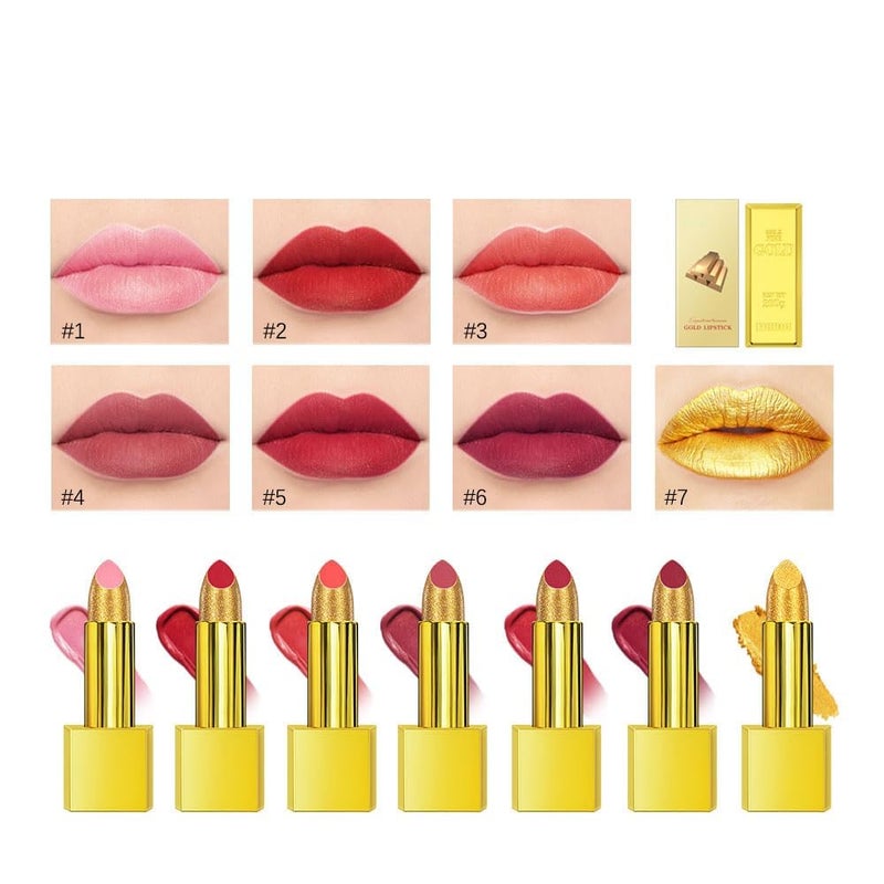 BEUKING Gold Lipstick Velvet Nude Red Pink Lip Tint Non-Smudge High Pigment Not Fade Smooth Long-Lasting Wear Non-Stick Cup Waterproof Matte Lady Lip Gloss for Girl Women Lady Daily Lip Makeup (#4) - Image 2