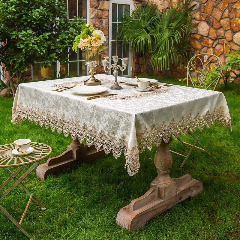ARTABLE Lace Table Cloth Rectangle Spring Antique Flower Decor Macrame Tablecloth for Outdoor Farmhouse Rustic Kitchen Party Birthday Picnic (Light Brown, 60 x 140 Inch) - Image 2