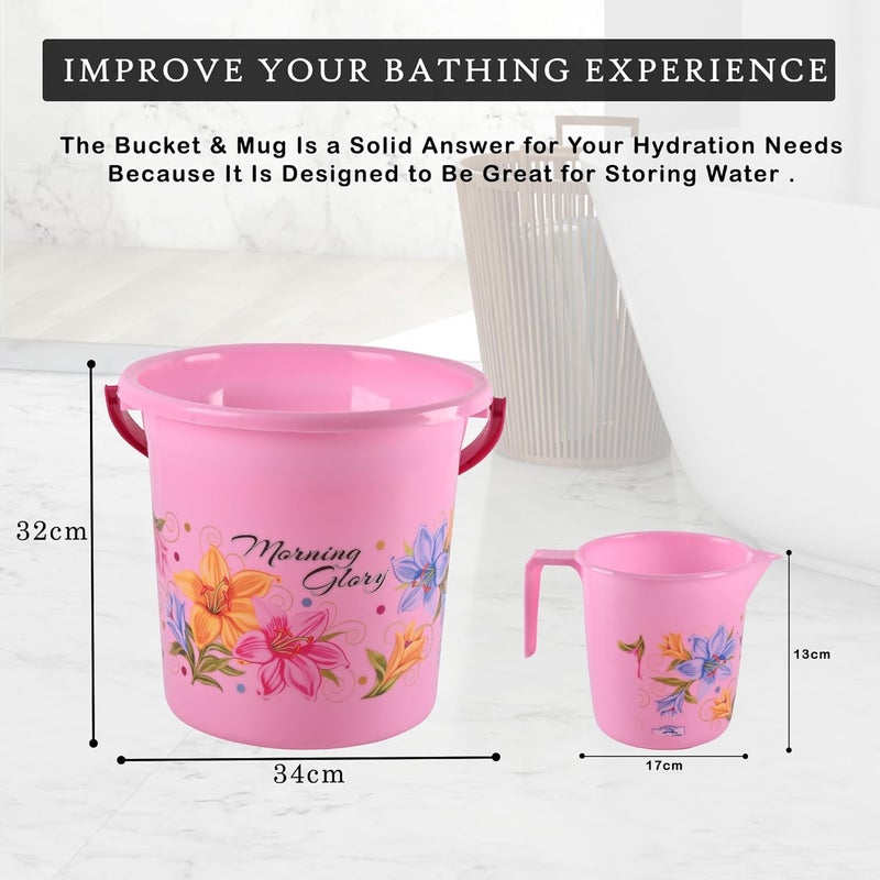 Kuber Industries Kuber Industries Set of 12 Bathroom Bucket Mug Set Bathroom Combo Set for Bathroom Hotels Laundry Each 6 Pieces Bucket18 L Mug500 ml Bathing Set Bathroom Accessories Set Pink  - Image 3