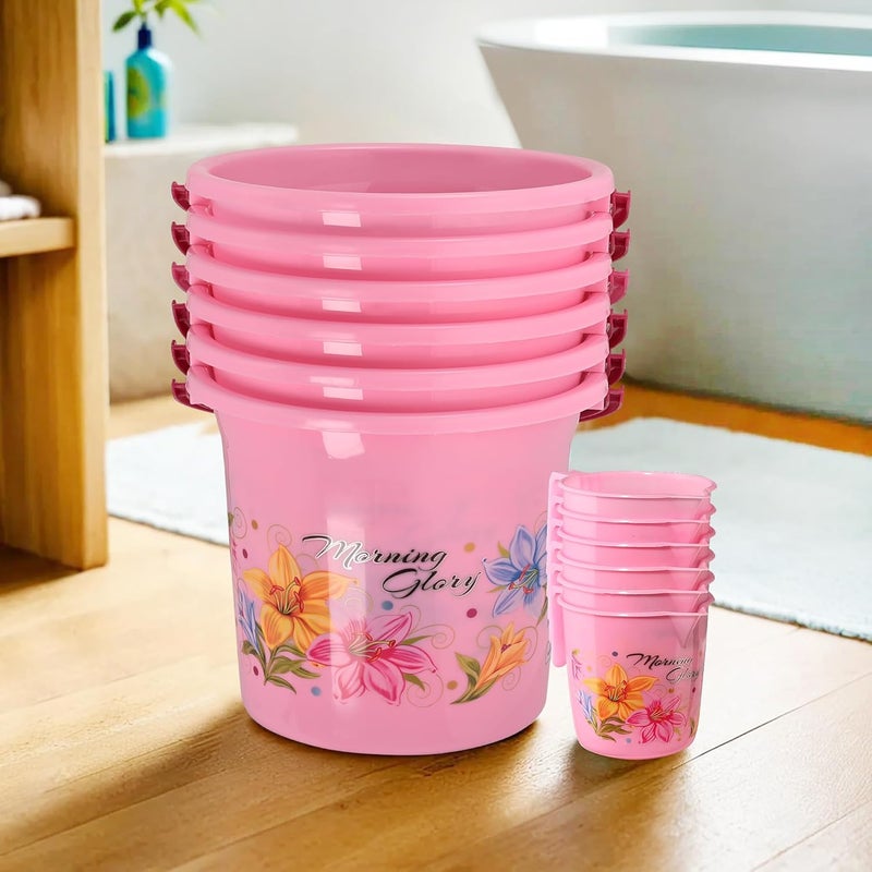 Kuber Industries Kuber Industries Set of 12 Bathroom Bucket Mug Set Bathroom Combo Set for Bathroom Hotels Laundry Each 6 Pieces Bucket18 L Mug500 ml Bathing Set Bathroom Accessories Set Pink  - Image 1