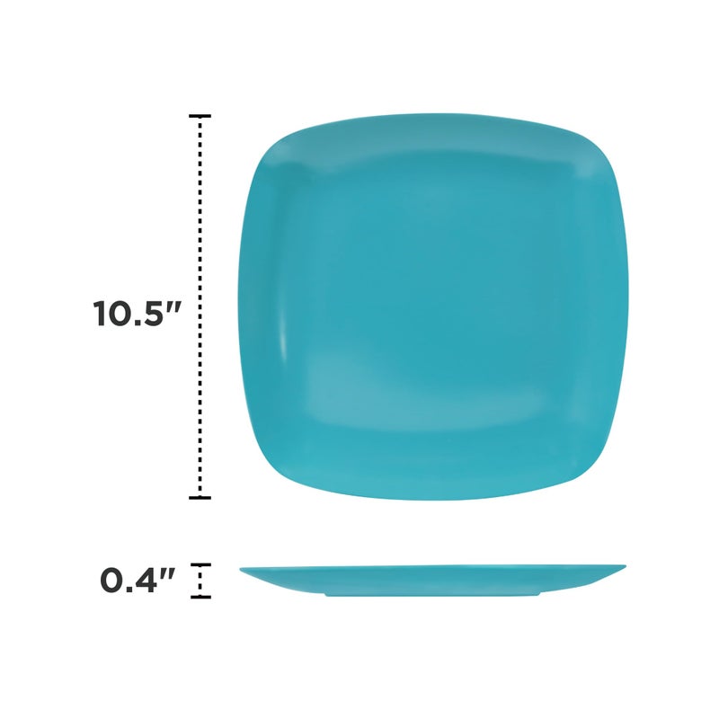TP 10.5" Melamine Square Dinner Plates, 6-piece Plate Set Unbreakable Serving Dishes for Indoors and Outdoors, Unbreakable Dinner Service for 6 (Teal) - Image 3