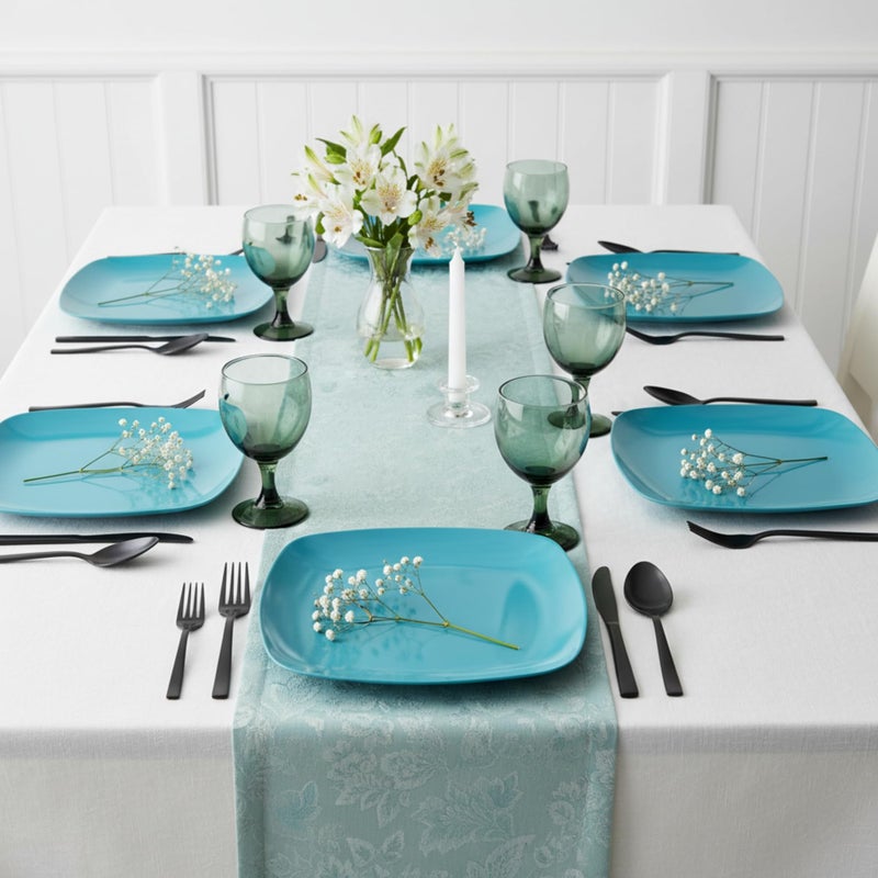 TP 10.5" Melamine Square Dinner Plates, 6-piece Plate Set Unbreakable Serving Dishes for Indoors and Outdoors, Unbreakable Dinner Service for 6 (Teal) - Image 5