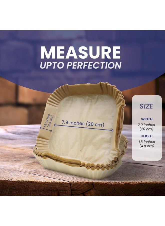 إس إن إتش باكينج 100 قطعة من أوراق الفرن الهوائي القابلة للتخلص منها على شكل مربع، ورق خبيز مقاوم للالتصاق ومانع للزيت للطهي في المقلاة، الفرن الهوائي، الميكروويف، وأفران الغاز، بحجم 7.9 بوصة (100 قطعة، مربع 20 سم - 7.9 بوصة) - Image 3