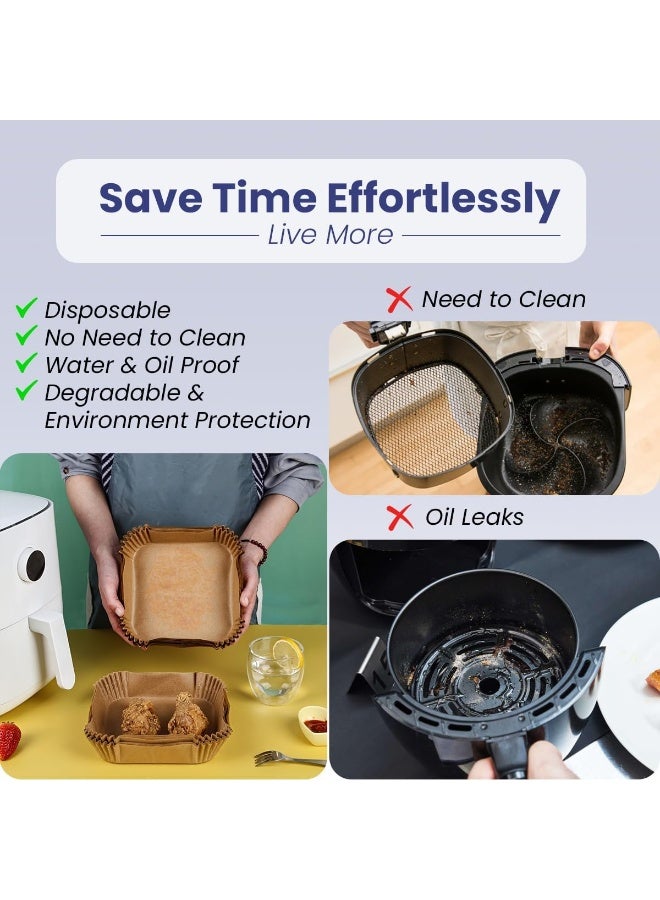 إس إن إتش باكينج 100 قطعة من أوراق الفرن الهوائي القابلة للتخلص منها على شكل مربع، ورق خبيز مقاوم للالتصاق ومانع للزيت للطهي في المقلاة، الفرن الهوائي، الميكروويف، وأفران الغاز، بحجم 7.9 بوصة (100 قطعة، مربع 20 سم - 7.9 بوصة) - Image 5