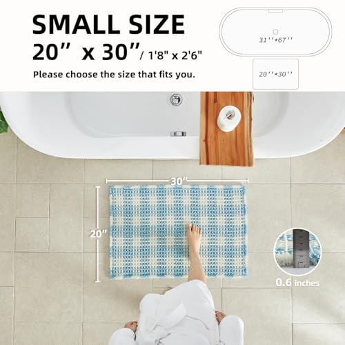 TYUU Waffle Bath Mat, Boho Bathroom Rugs Non Slip Washable Absorbent Checkered Bathroom Mat Quick Dry Cute Bath Mat, 30"x20" Blue and White - Image 2