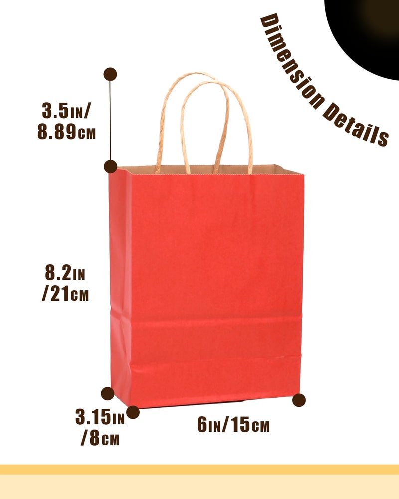 qiqee 50-Packs Gift Bag with Handles Bulk Kraft Red Paper Bags Multiple Uses (8.3"x3"x6"inch Small Size) - Image 5