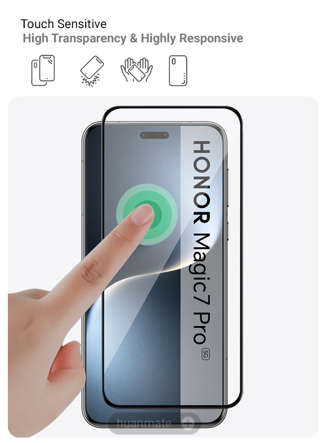 huanmate Honor Magic7 Pro Screen Protector – Premium Edge to Edge Tempered Glass, High Transparency, Delicate Touch, Anti-Explosion, Smooth Arc Edges, Easy Installation - Image 4