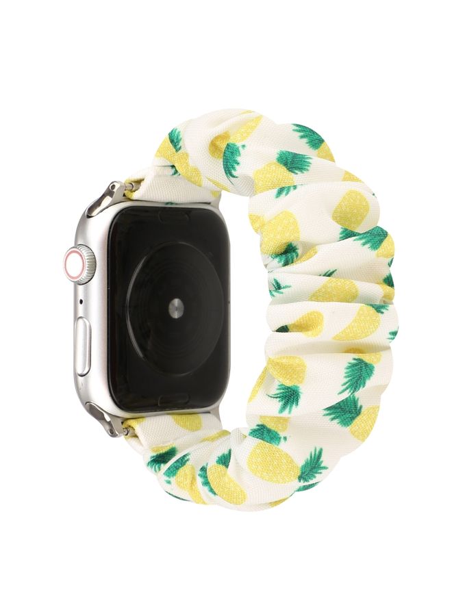 Replacement Strap For Apple Watch Series 7 41mm / 6 & SE & 5 & 4 40mm / 3 & 2 & 1 38mm Cloth + Stainless Steel Hair Ring Watch Band Pineapple
