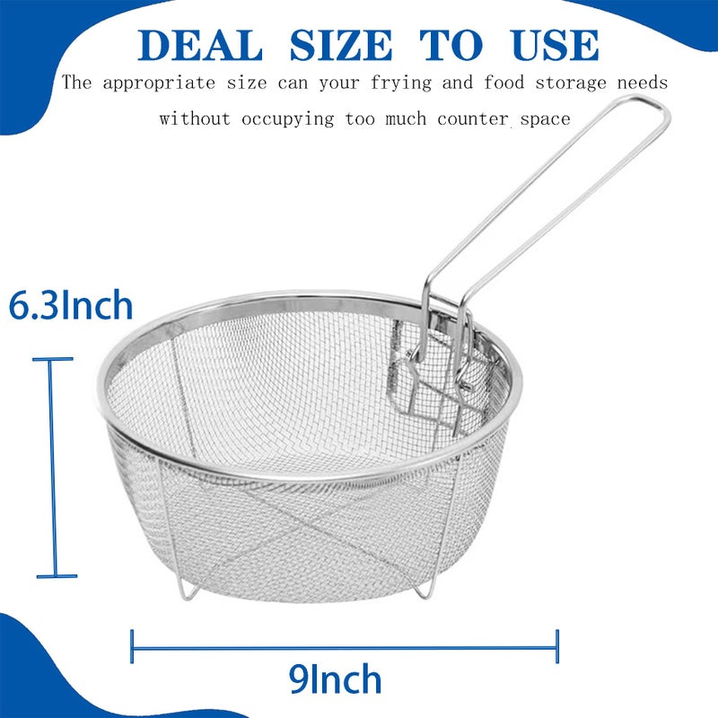 Jninexiu 9Inch Stainless Steel Deep Fry Baskets with Handle for Frying, Serving Food - Multifunctional Fryer Basket - Image 2