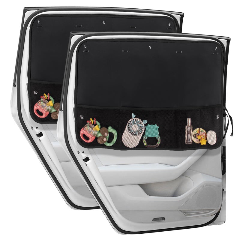 DIZA100 Car Window Shade for Baby, 2 Pack Car Sun Shades with Storage Pockets Car Window Curtain 7 Suction Cups Dinosaurs Pattern for Sun/Heat/UV Rays Protection - Image 1