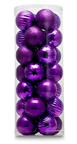 AUXOFUN Small Size 28ct shatterproof Christmas Ball Ornaments in 4 Classic finishes for Christmas Tree Decoration Purple 157 Mini Size
