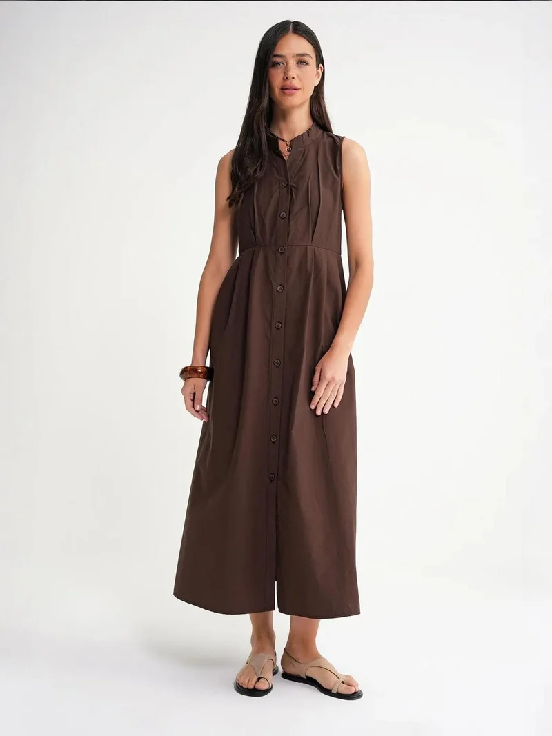 MixRay Mixray Buttoned Tippet Collar Maxi Dress
