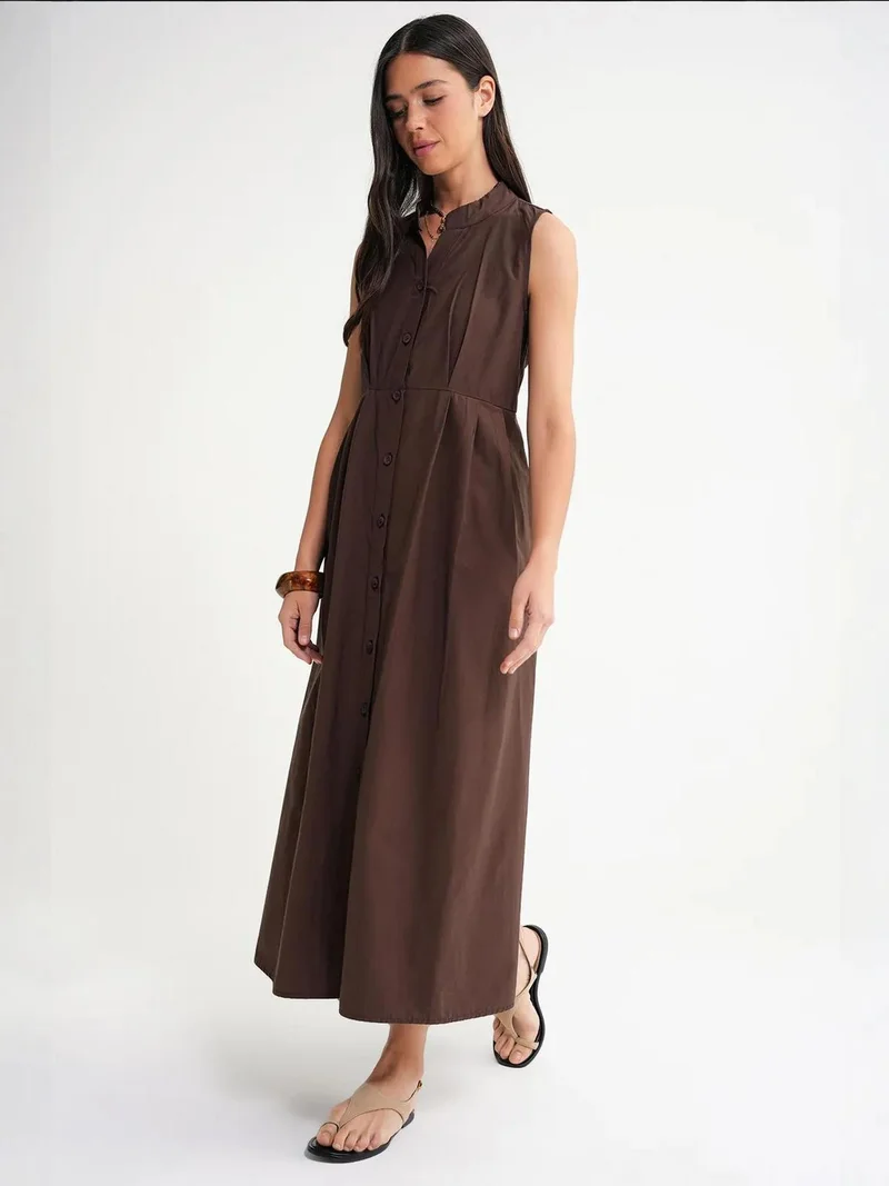 MixRay Mixray Buttoned Tippet Collar Maxi Dress