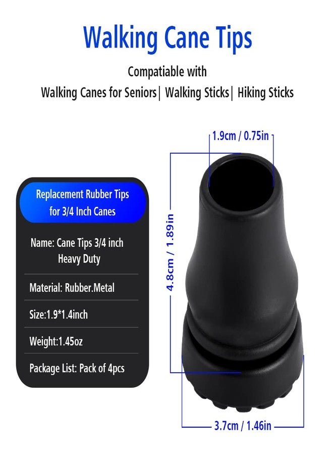 Abnaok 4-Pack Rubber Cane Tips 3/4 Inch Heavy Duty Walking Cane Tips, Black Sturdy Replacement Cane Tip for Seniors Walking Stick, Safety Cane Crutch Accessories - Image 2
