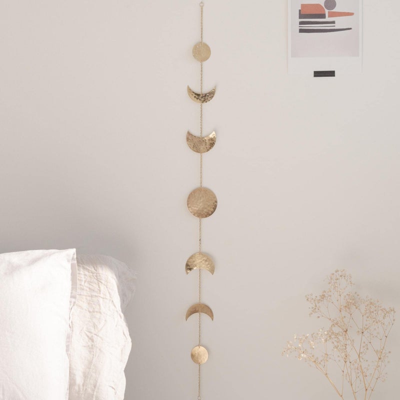 BASE ROOTS BASE ROOTS Moon Phase Gold Wall Decor for Bedroom  Living Room Bohemian Wall Decor Handmade Hammered Metal 34 7 Phases Moon Celestial Wall Art Gift for Women  Kids 