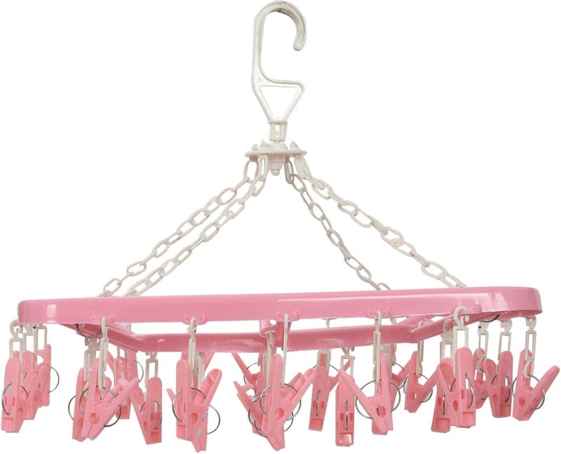 Kuber Industries Cloth Drying Hanger Rack (32 Clips)|360 Degree Portable & Rotatable Clips|Space Saving Travel & Durable Plastic|Size 40 x 38 x 30 cm (Pink)-KUBMART15537 - Image 2