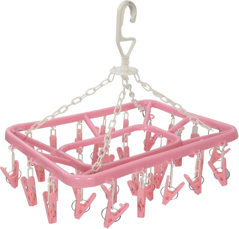 Kuber Industries Cloth Drying Hanger Rack (32 Clips)|360 Degree Portable & Rotatable Clips|Space Saving Travel & Durable Plastic|Size 40 x 38 x 30 cm (Pink)-KUBMART15537 - Image 1