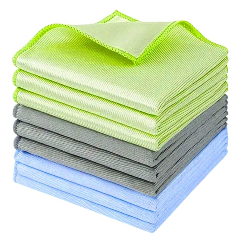 Microshine Microfiber Glass Cleaning Cloths 9Pack 300 GSM StreakFree LintFree Ultra Soft Reusable GreenBlueGrey for Windows Mirrors Cars More