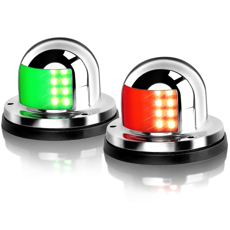 Obcursco أضواء الملاحة البحرية من أوبسيرسكو، أضواء LED حمراء وخضراء مثبتة على السطح للميناء، والجانب الأيمن، والمقدمة والمؤخرة، مثالية للقوارب البحرية، وقوارب الصيد، وقوارب الباس. - Image 1