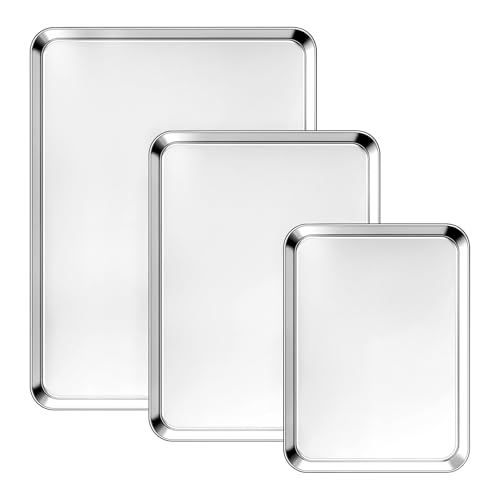 Ohtomber Stainless Steel Baking Sheet Pan Set 3 Pack Cookie Sheets for Baking Heavy Duty Stainless Steel Cookware Set Oven Cookie Tray for Roasting 91216 Inch - Image 1