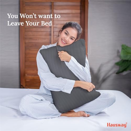 HAUSWAY Soft Pillows for Sleeping | Microfiber Thin Pillows for Sleeping with Adjustable Height | Soft & Supportive with 6-Month Warranty | 41x61 cm Grey Stripe, Washable Cover | Pillows Set 2 - Image 2