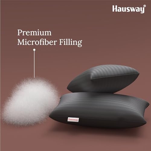 HAUSWAY Soft Pillows for Sleeping | Microfiber Thin Pillows for Sleeping with Adjustable Height | Soft & Supportive with 6-Month Warranty | 41x61 cm Grey Stripe, Washable Cover | Pillows Set 2 - Image 5