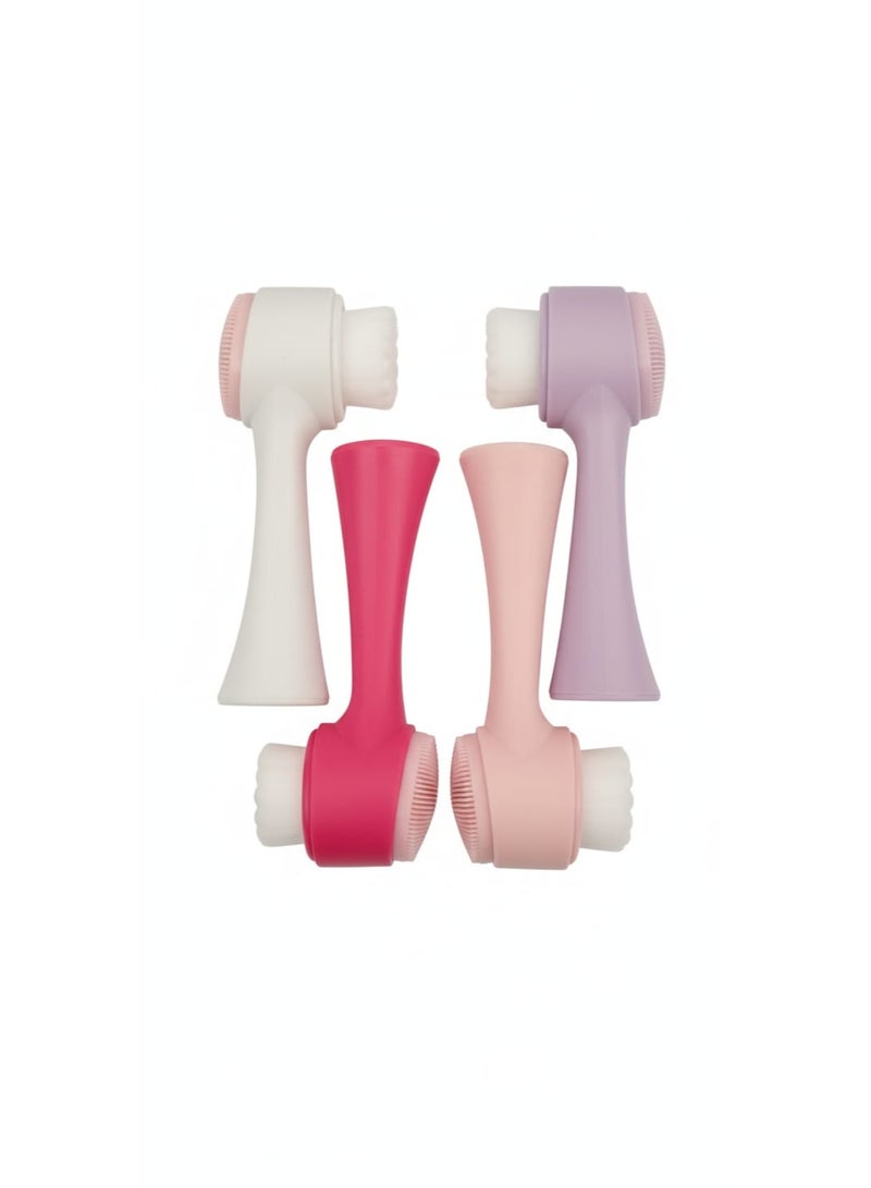 2 in 1 Double Face Brush for Skin Cleansing, Exfoliation - Daily Facial Care Tool with Soft Bristles and Effective Exfoliator for Makeup Removal, Deep Pore Cleansing, Anti-Acne ( color may very ) - Image 3