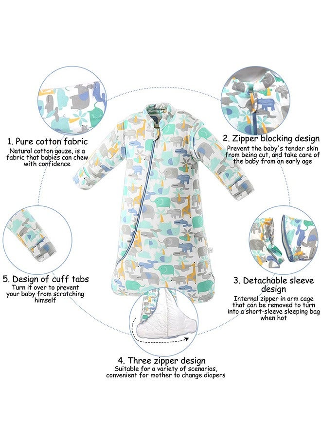 2.5 Tog Cotton Baby Sleeping Bag, Baby Grow Bag, Wearable Blanket Newborn Swaddle Bag with Detachable Long Sleeves, Toddler Sleeping Bag 80cm for Infant Toddler.  - Image 3