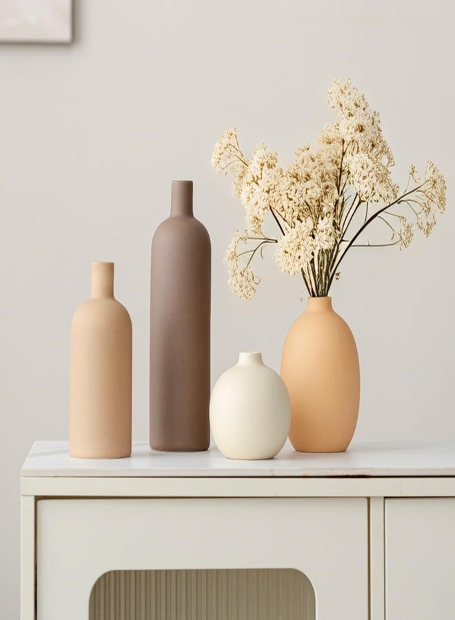 vaurcesa Modern Ceramic Vase Set, Neutral Colors, Decorative Vases for Home Decor, 4 Piece Collection (Coffee Mix Set 4) - Image 2