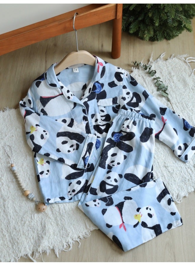 Children's Autum Class A Double-layer Bamboo Cotton Home Clothes Family Set  New Mother-child Pajamas Baby Autum Clothes