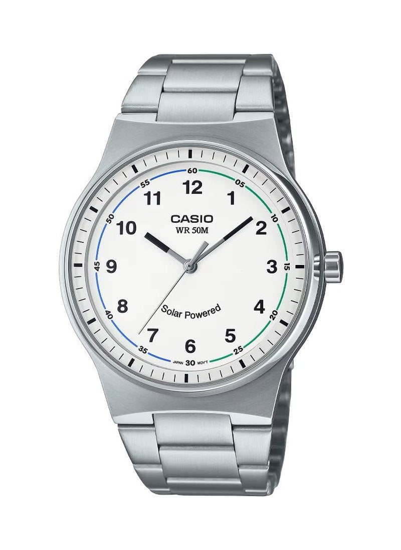 Analog Solar White Dial Stainless Steel Men's Watch MTP-RS105D-7BV