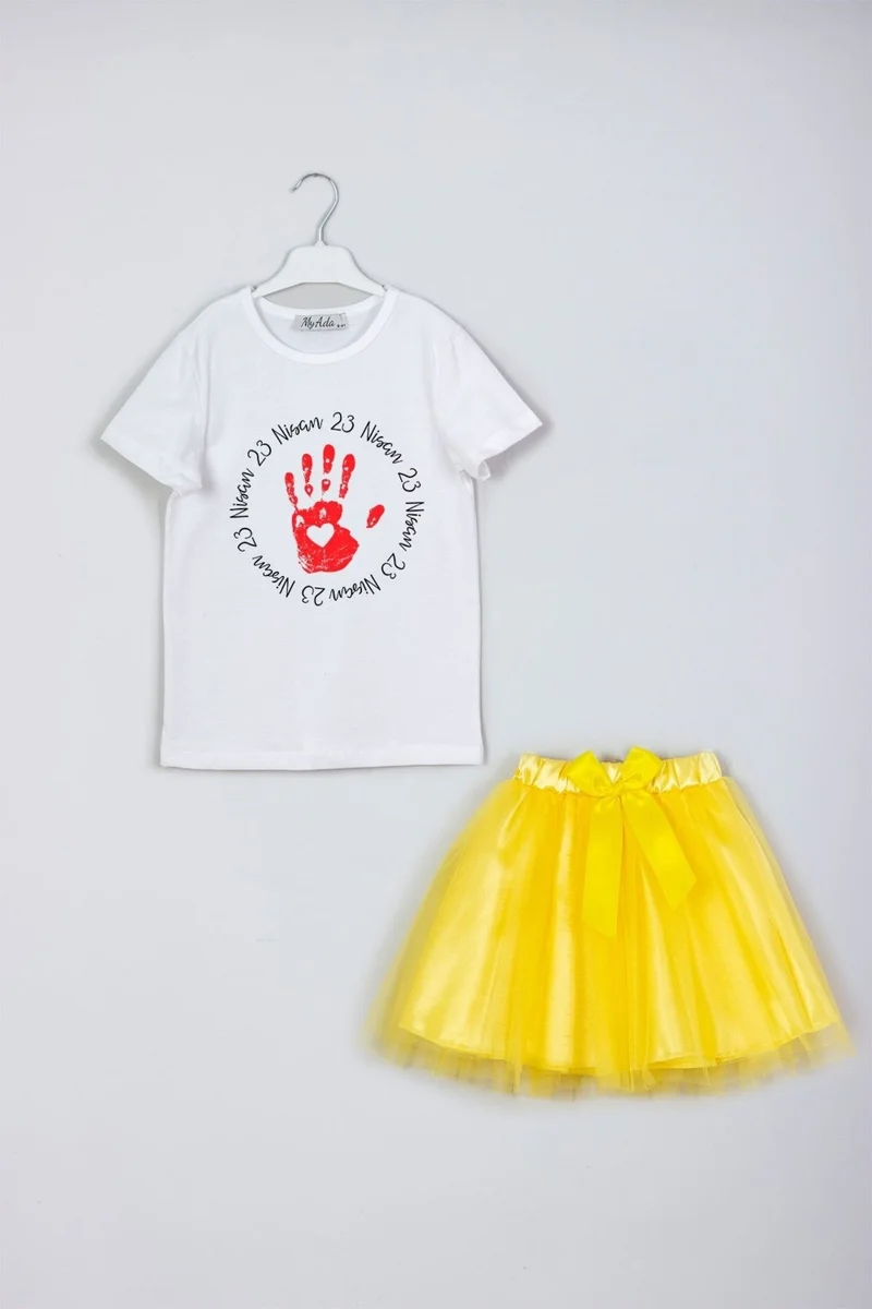 Myada 23 April Written Children's Hand Printed Skirt T-Shirt Combination Set