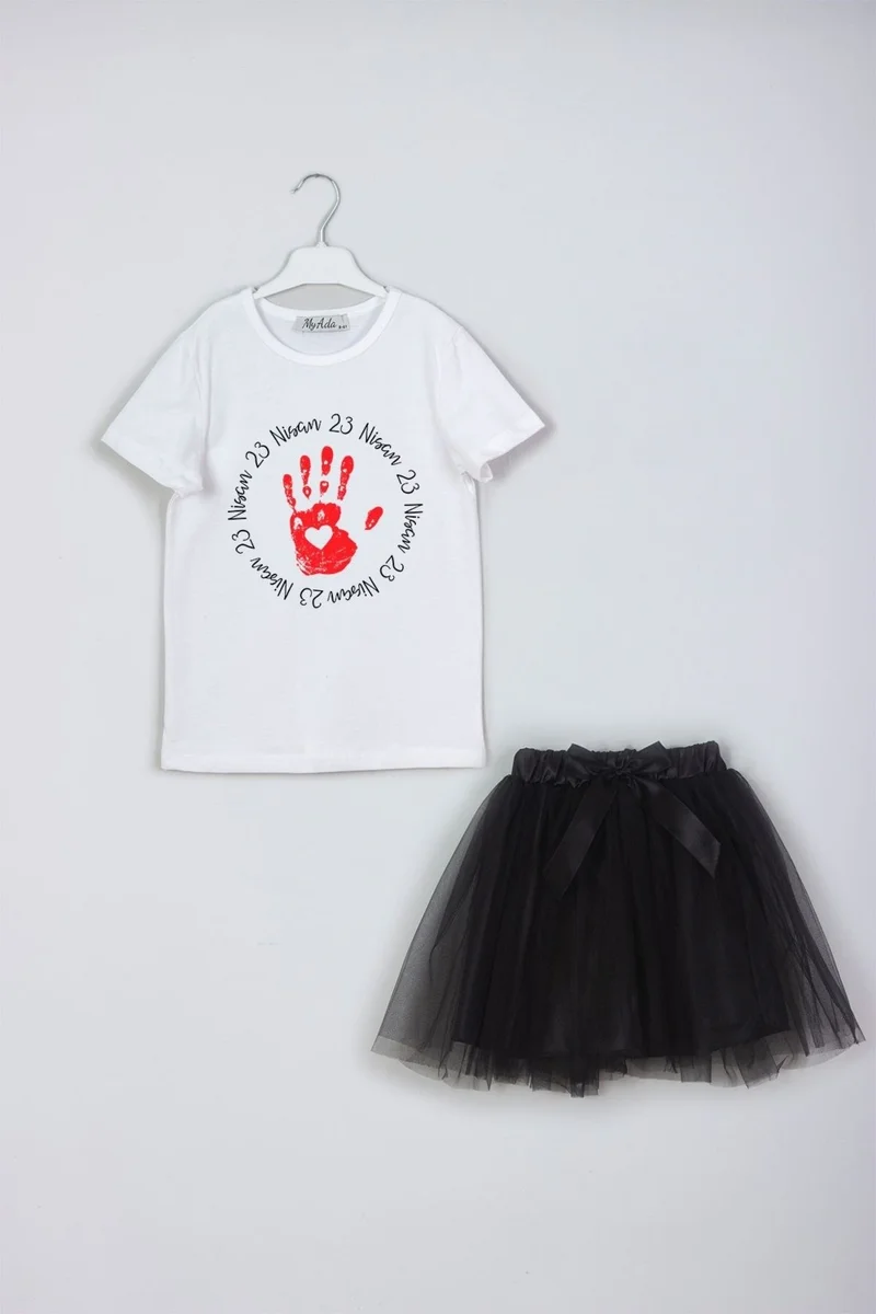 Myada 23 April Written Children's Hand Printed Skirt T-Shirt Combination Set