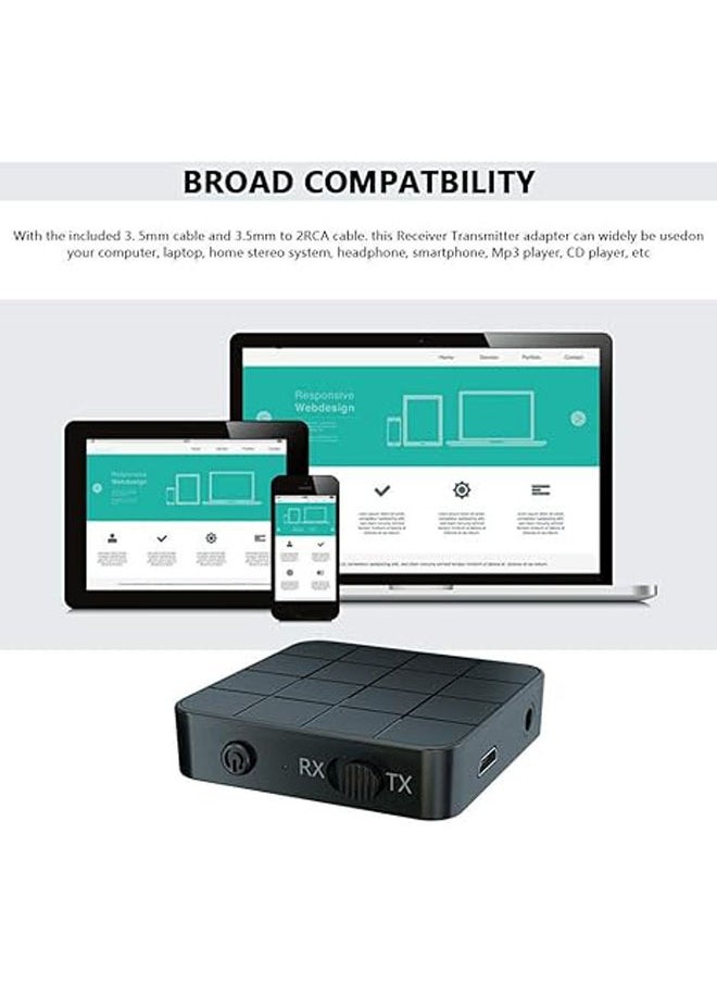 Bluetooth 5.0 2-in-1 Audio Transmitter Receiver TV Computer Speaker Adapter 0.138" RCA AUX Bluetooth Wireless Audio Adapter for Home Stereo PC Mobile