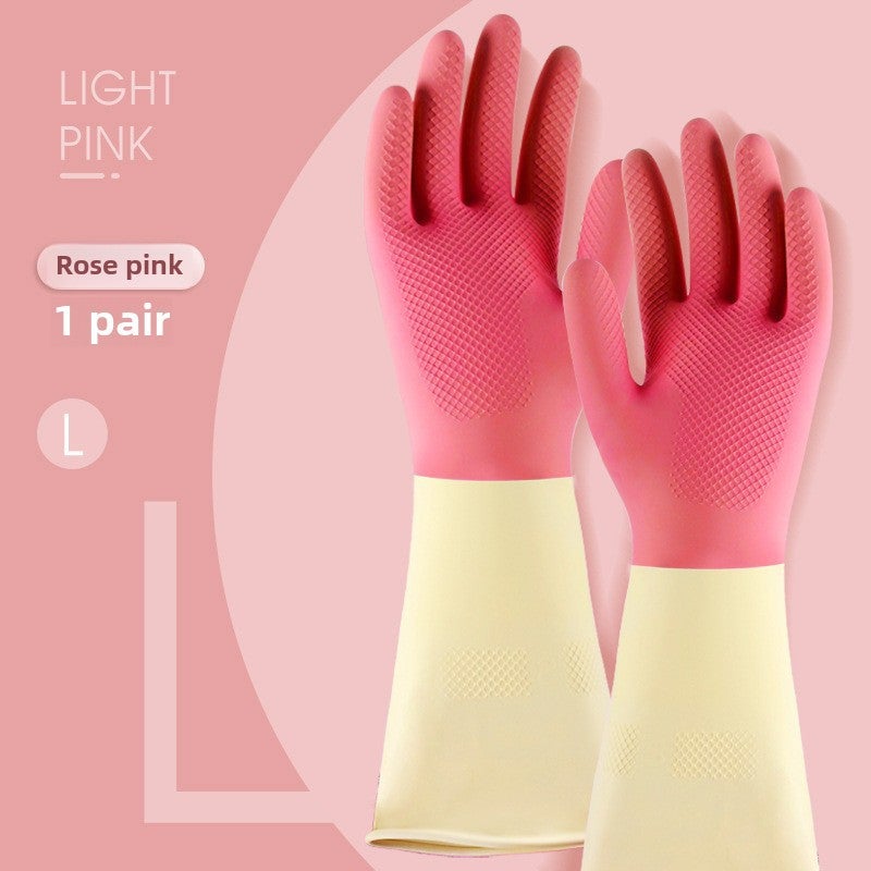 Durable Latex Gloves for Dishwashing and Household Cleaning Rose powder L a pair 