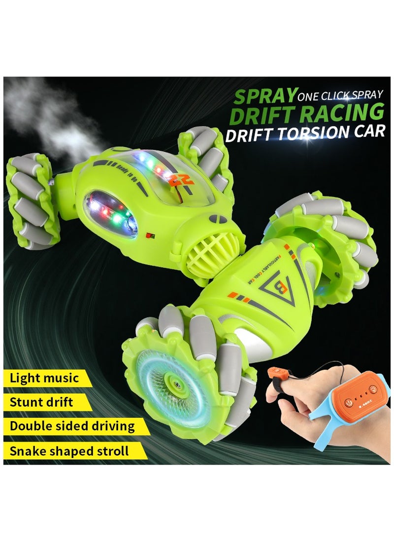 Dual Remote Control Four-Wheel Drive Watch Gesture Sensor Electric Toy Car, Music Light Spray Drift, Green, 25X15X6.5CM  - Image 3