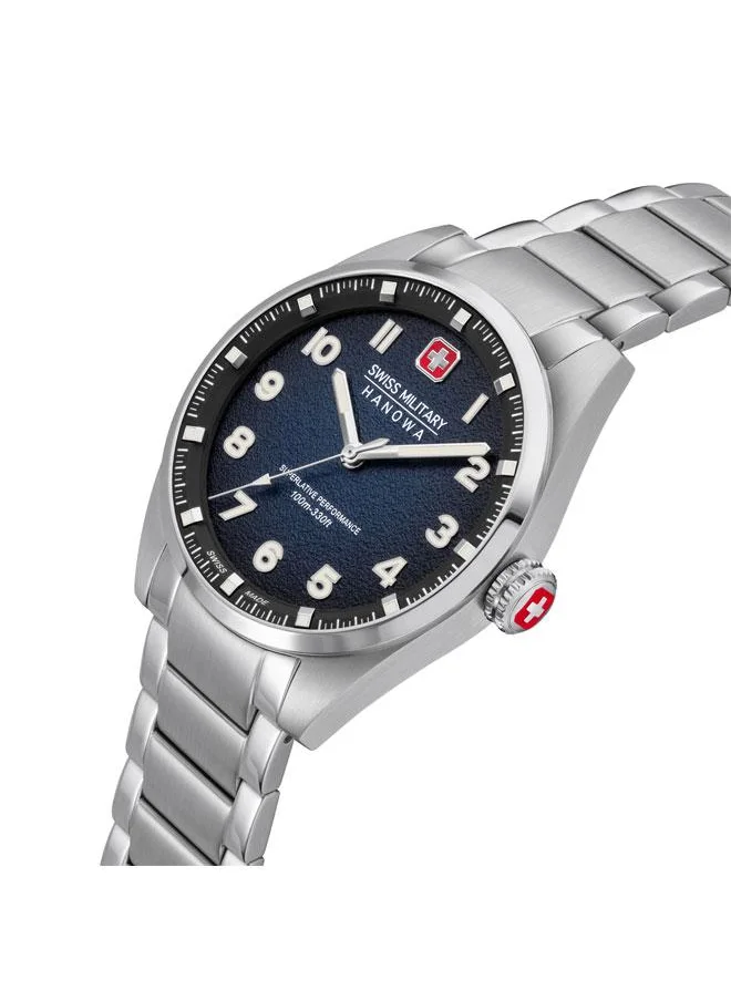 سويس ميليتري هانوا Greyhound 42mm Men's Watch with Blue Dial & Stainless Steel Bracelet