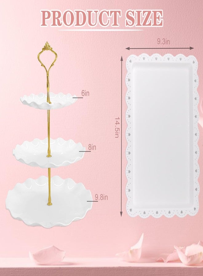 NAXIHOPT 5 Pcs Dessert Table Display Set, White Plastic 2 Pcs Round 3 Tier Cupcake Stand Cup Cake Tower Stand with Metal Rod & 3 Pcs Serving Tray for Baby Shower, Tea Party, Wedding, Birthday Party - Image 2