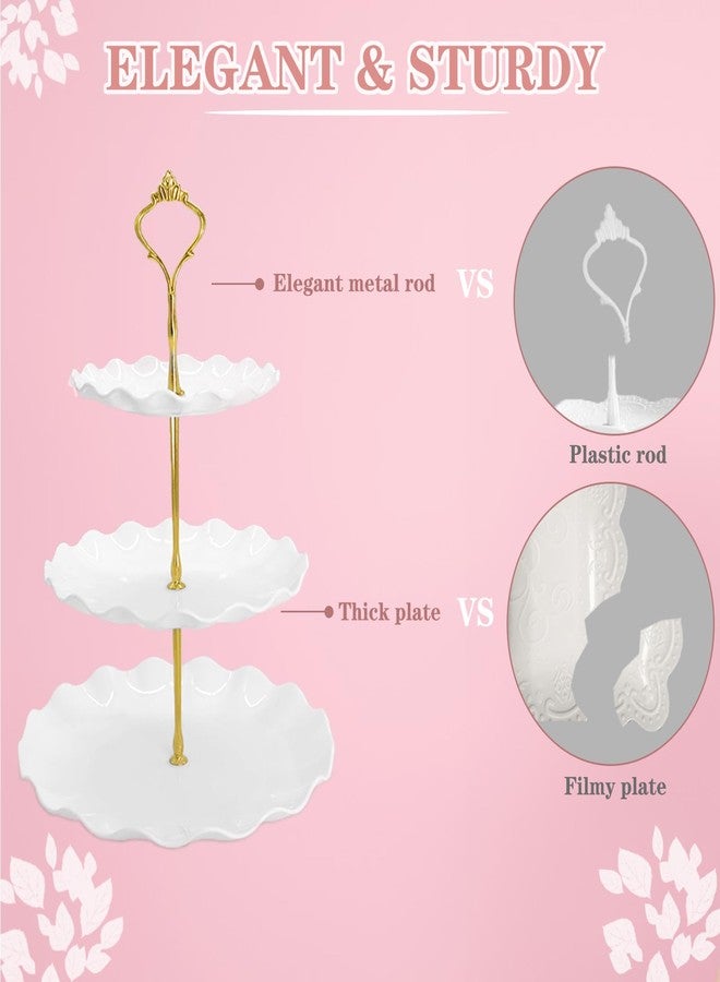 NAXIHOPT 5 Pcs Dessert Table Display Set, White Plastic 2 Pcs Round 3 Tier Cupcake Stand Cup Cake Tower Stand with Metal Rod & 3 Pcs Serving Tray for Baby Shower, Tea Party, Wedding, Birthday Party - Image 3