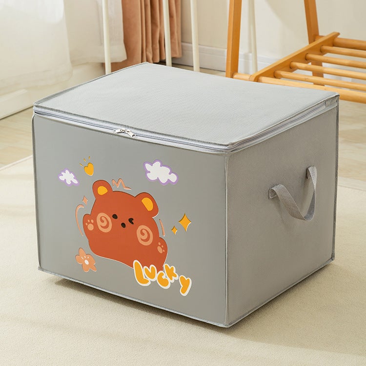 New cartoon non-woven storage bag finishing bag clothes quilt moving luggage packing bag moisture-proof storageGray bear horizontal (52*44*38cm) Gray bear horizontal (52*44*38cm)