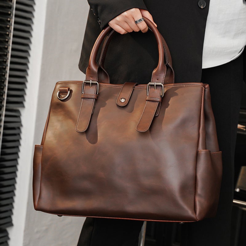 Vintage Casual Large Briefcase Mens Shoulder Bag Coffee- 