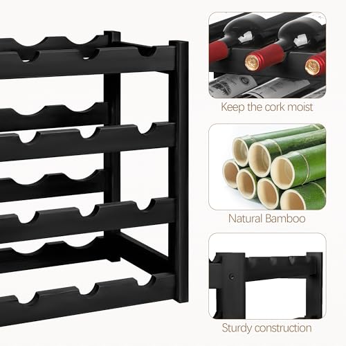 VASMIA Wine Rack, 4-Tier Bamboo Wine Racks Countertop,Sturdy and Durable Wine Storage Cabinet Shelf,16 Bottles Wine Holder for Kitchen Pantry, Black - Image 4