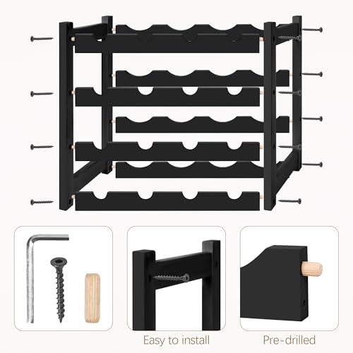 VASMIA Wine Rack, 4-Tier Bamboo Wine Racks Countertop,Sturdy and Durable Wine Storage Cabinet Shelf,16 Bottles Wine Holder for Kitchen Pantry, Black - Image 5