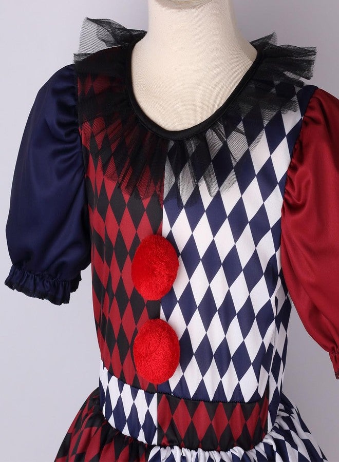 GRAJTCIN Kids Clown Costume for Girls Scary Halloween Cosplay Costumes Carnival Party Outfit Jester Dress (M, Red & Blue) - Image 5