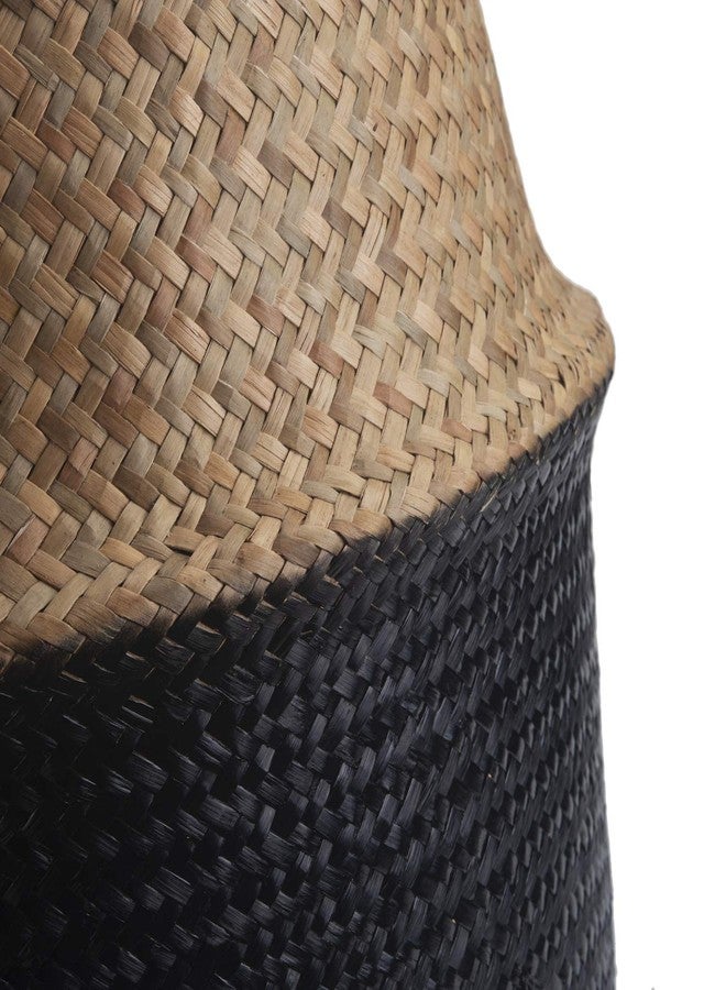 DOKOT Seagrass Belly Basket with Handles Natural Woven Planter Baskets for Indoor Plants Storage Laundry (Black 8 inch D x 9 inch H) - Image 3
