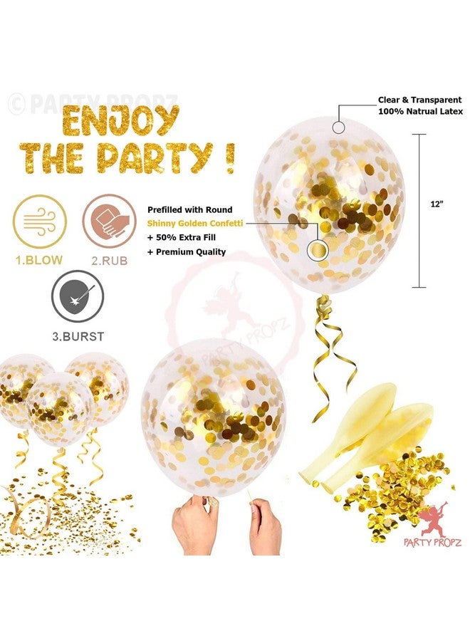 Party Propz Birthday Decoration Items - Happy Birthday Banner (Cardstock), Golden Confetti Balloons with Led Light| Decoration Items for Husband Wife Boy Girl Women Men - Balloons Golden, 10 Pieces - Image 5