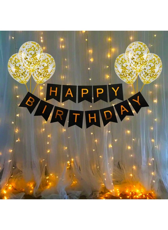 Party Propz Birthday Decoration Items - Happy Birthday Banner (Cardstock), Golden Confetti Balloons with Led Light| Decoration Items for Husband Wife Boy Girl Women Men - Balloons Golden, 10 Pieces - Image 1