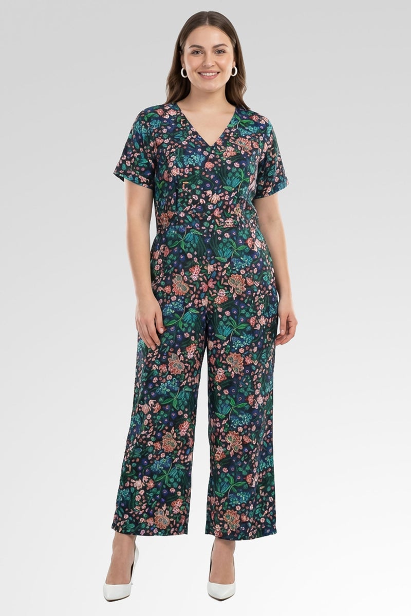 Willow & Whistle Women Allover Print Short Sleeve Jumpsuit, Multicolor - Image 1